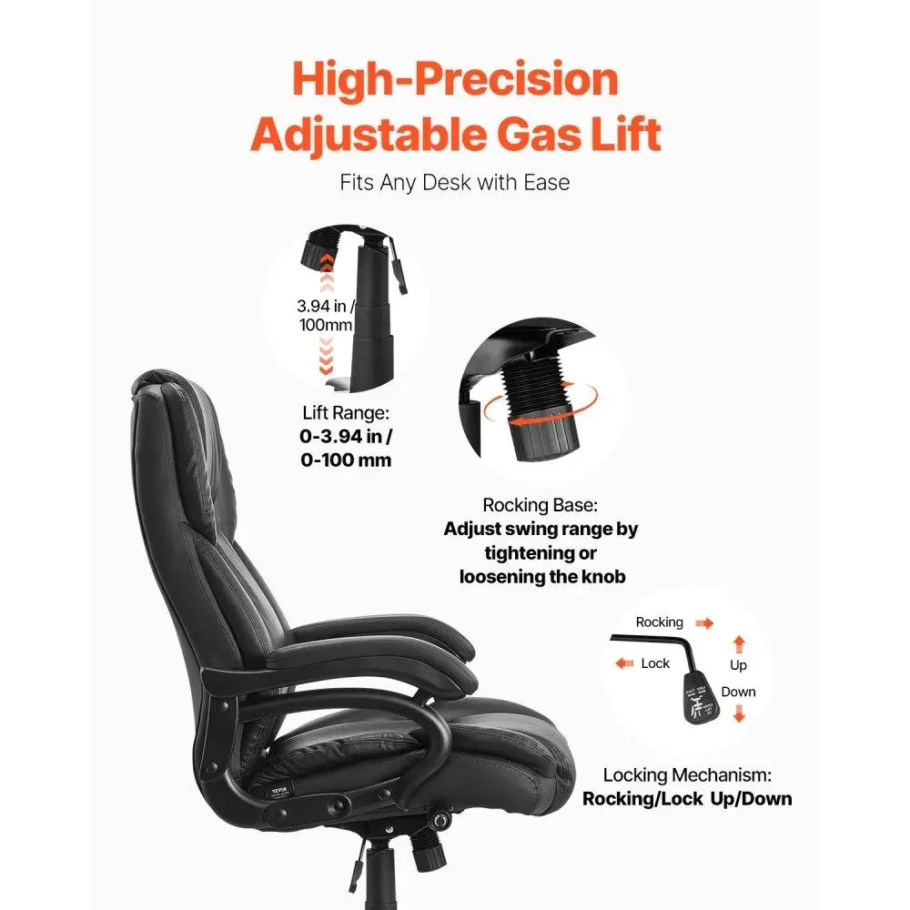 Executive Office Chair, 500lbs Capacity with Adjustable Lumbar Support, High for back PU Leather Office Chair Ergonomic for