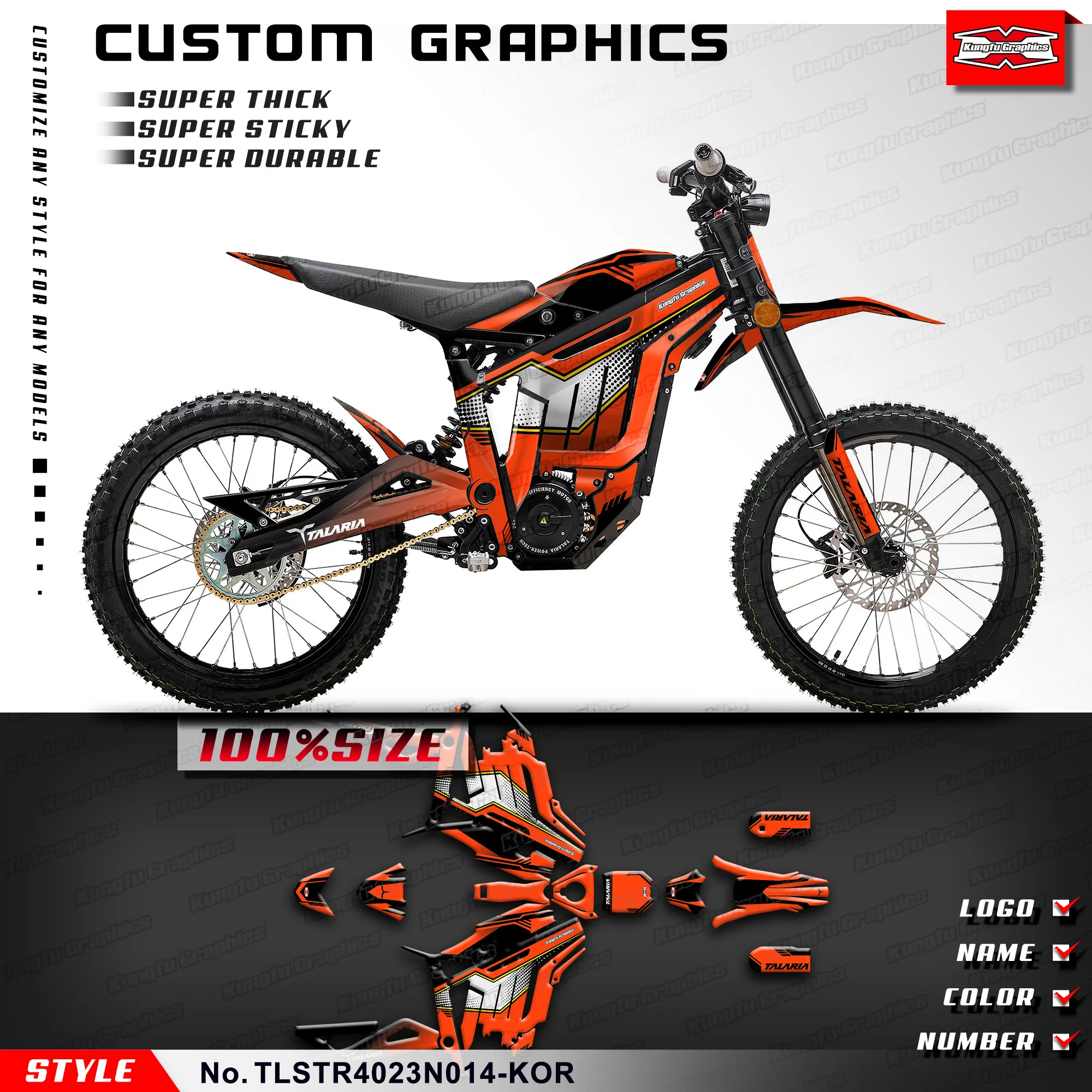 

KUNGFU GRAPHICS Adhesives Stickers Full Wrap Kit for TALARIA Sting R MX L1E SX3 Electric Dirt Bike, Orange