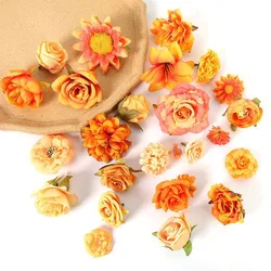 Autumn Orange Artificial Flowers Silk Fake Flowers for Home Room Decor Garden Wedding Decoration Bouquet Wreath Gift Accessories