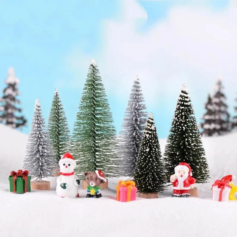 【S】Mini Christmas Tree Ornament With Snow Frosted Design Cute Figurines For Tabletop Holiday Party Decor