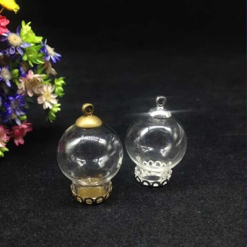 

50sets/lot 20*12mm empty glass globe bubble ball lace base 8mm cap set glass cover dome vial pendant craft diy jewelry necklace