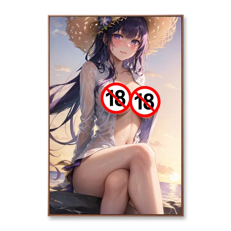 Anime Beach Sexy Bikini Girl Raiden Shogun Nude Woman Uncensored Posters Canvas Print Wall Art Home Decor Paintings No Frame