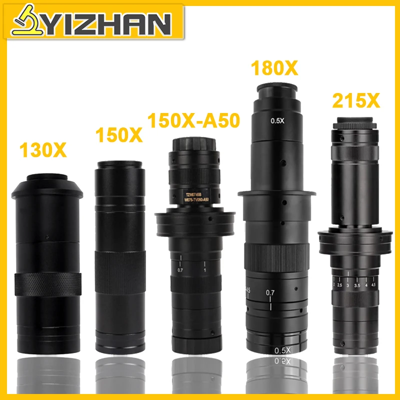 YIZHAN 180X 215X 150X 130X C-Mount Zoom Lens Adjustable Microscope