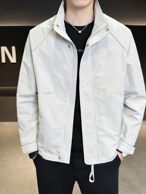 

Мужская куртка с воротником-стойкой, новинка 2025 года, весна-осень, в корейском стиле, с элементами комбинированной ткани, дышащая, молодежная, трендовая, от известного бренда