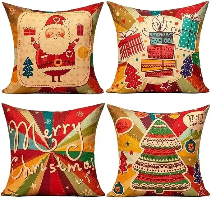 Holiday Christmas Pillow Cover Retro Color Cushion Cover Decorative Home Decoration Gift Sofa 45x45 pillow case