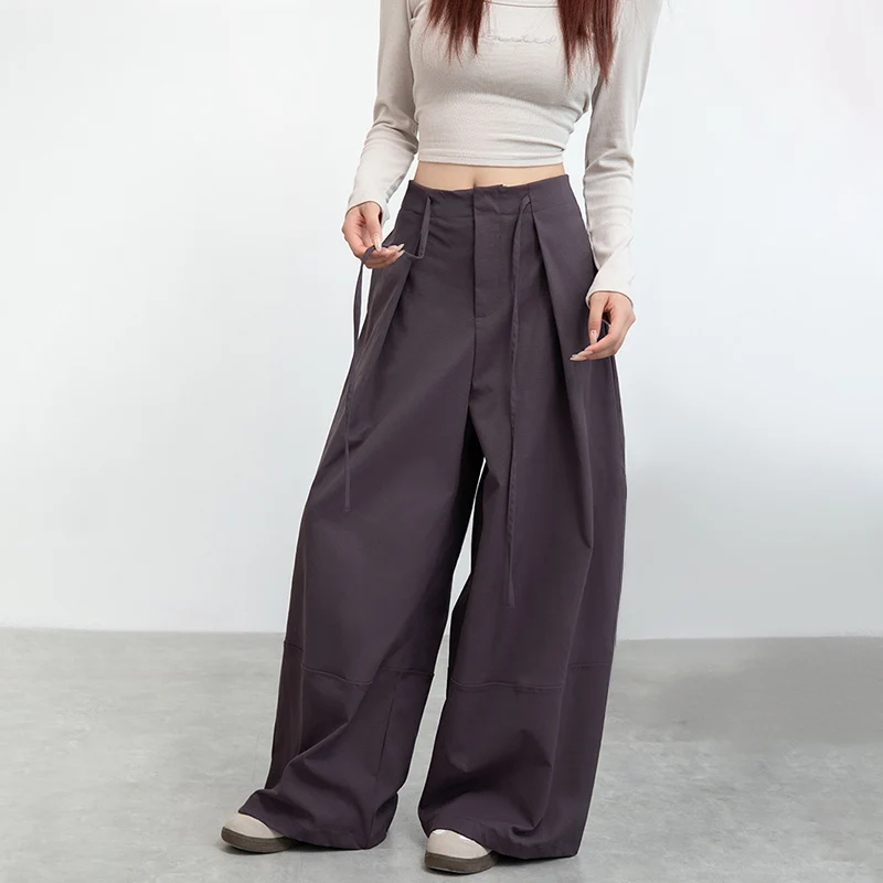 Hip Hop Oversized Pants Women Japanese Harajuku Baggy Wide Leg Pant Woman Autumn Winter Chic Lace-Up Lazy Style Pleated Trousers
