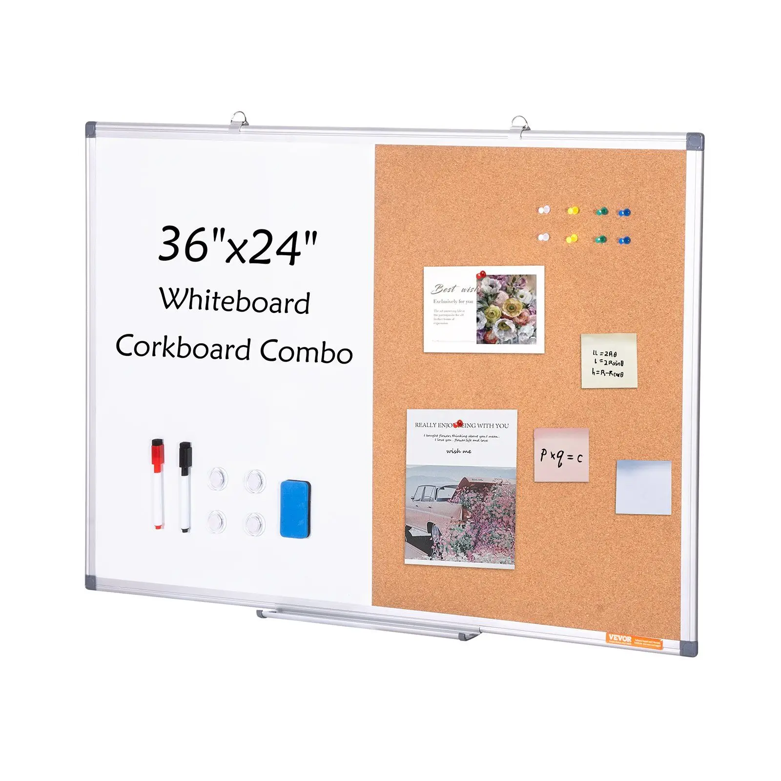 

36"x 24" Whiteboard & Cork Board Combo with Aluminum Frame for School Home