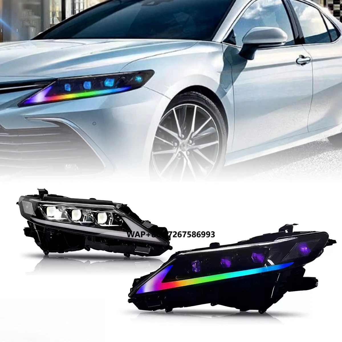 

Автомобильные фары для Toyota Camry 8-го поколения (2018-2023) с RGB-подсветкой, динамическими ДХО и последовательными поворотниками