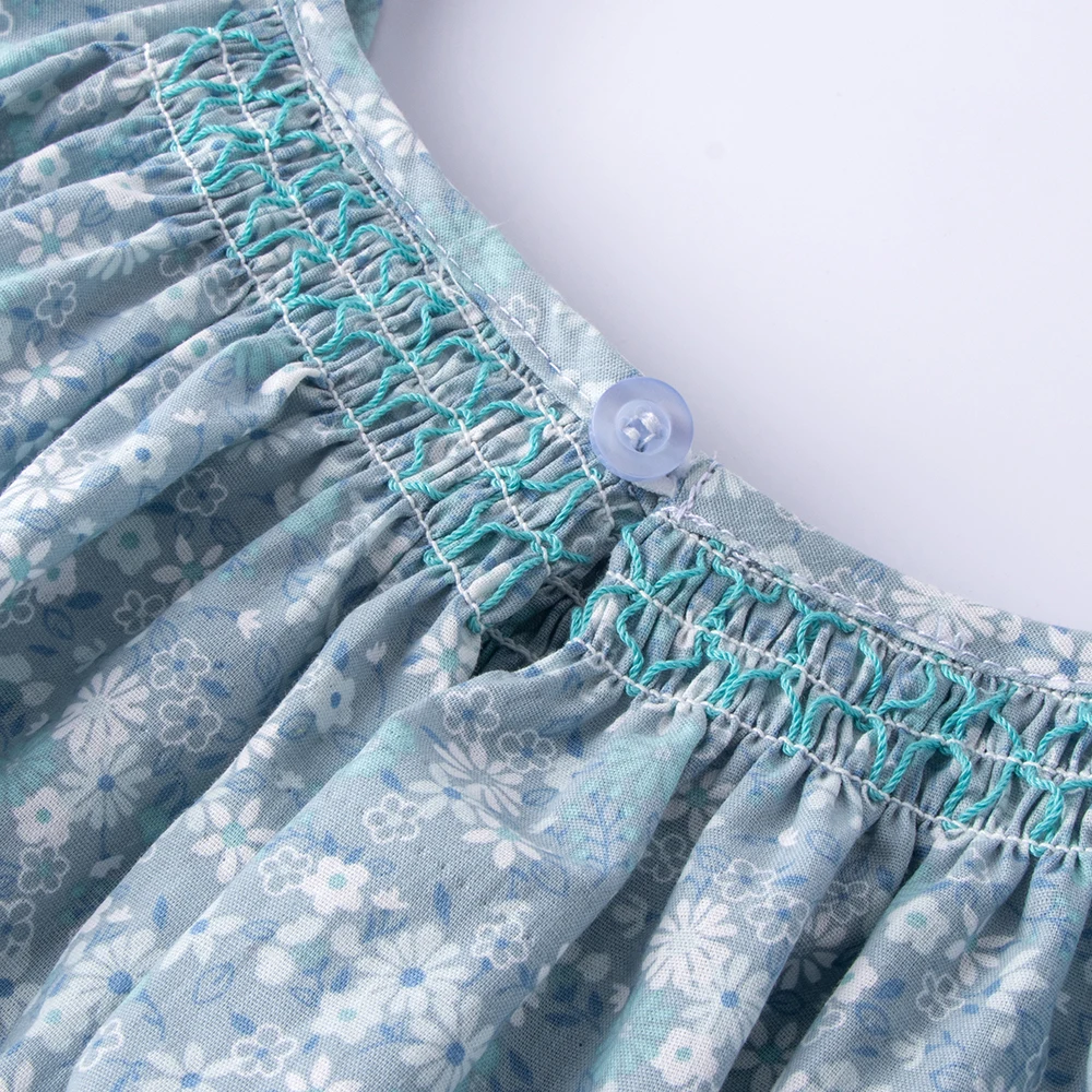 Blumen-Sommerkleid für Mädchen im Alter von 1, 2, 3, 4, 5, 6 Jahren, Smockdesign mit fliegenden Ärmeln, für Babys und Kleinkinder, tägliche süße Kleidung – Detail 23