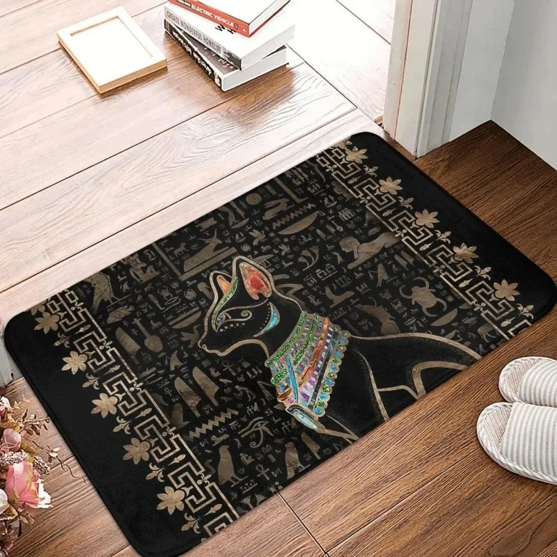 Ancient Egypt Egyptian Anti-Slip Entrance Doormat Home Decoration Cats and Ankh Cross Hallway Rug Kitchen Floor Mat