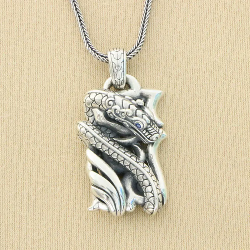 

Handsome and cool China-Chic retro pure silver dragon pendant male domineering personality Thai silver precision silver jewelry