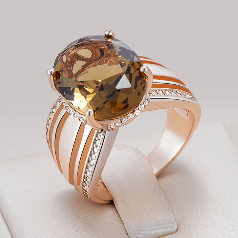 Kinel Hot Big Oval Braun Natürlicher Zirkon Ring für Frauen Einzigartige 585er Roségold Farbe Hochwertiger täglicher Brautschmuck Bestes Geschenk