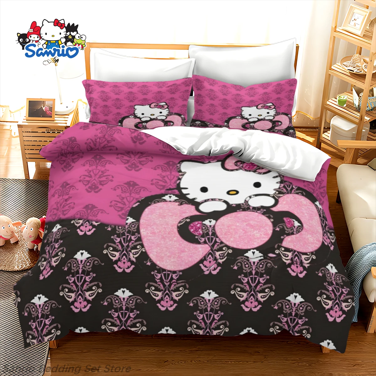 

Sanrio Hello Kitty Bedding Set Kawaii Anime Duvet Cover with Pillowcases Single Double Queen King size Home Bedclothes