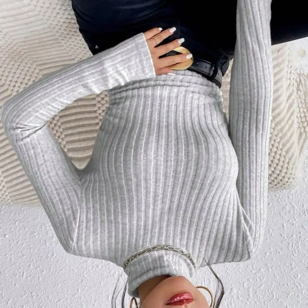 

Women Knit Tops Autumn And Winter Sexy Texture Pit Stripe Slim Knit Long Sleeve Women's T-shirt New High Neck Women's Tops 2025