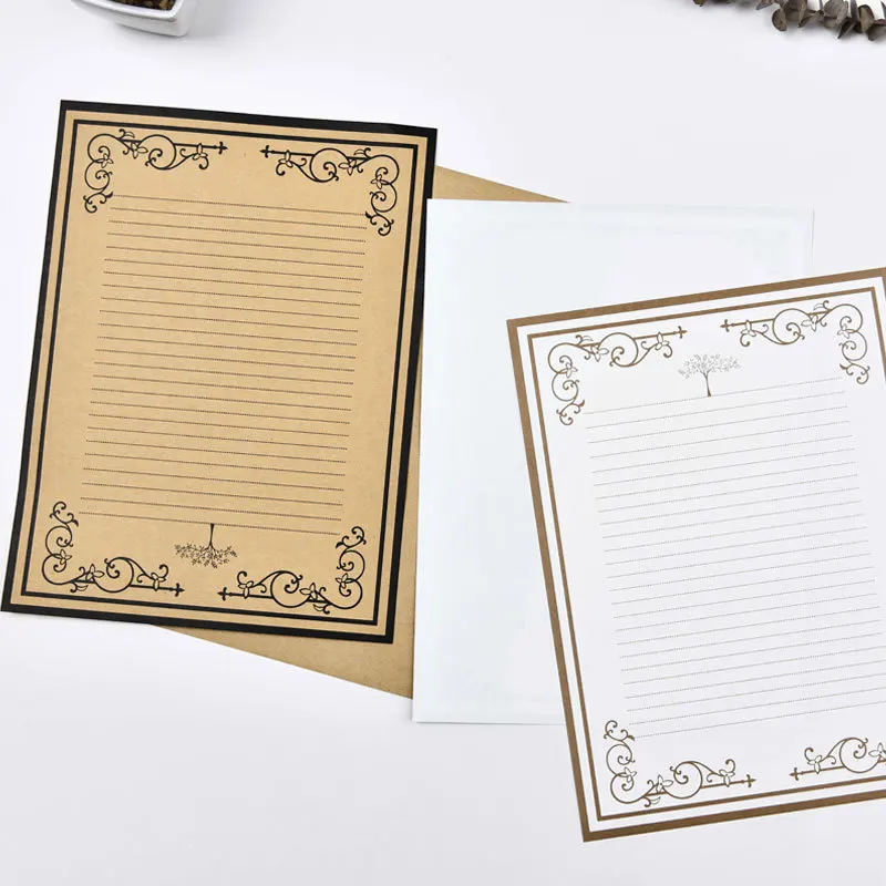 8pcs/bag Vintage Kraft Classical Letterheads Fine Lace Chinese Style Letterheads Simple Love Letterheads Gifts