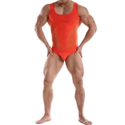 Men Undershirts Bodysuit Ice Corset High Elasticity One-piece Shapers Breathable Slim Mesh Splicing Fitness Leisure Jumpsuit