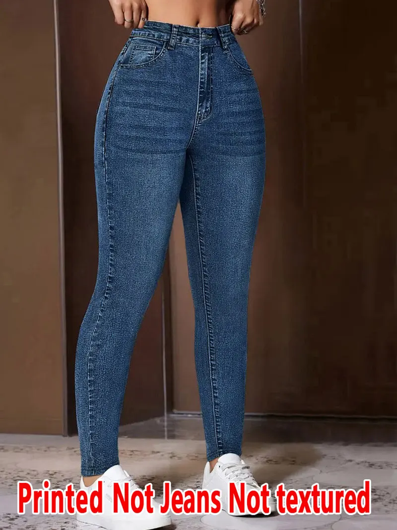 1136  Ladies Printed Tight Pants Non- Denim Fabric Cowgirl Hole Print Base Pants Wearable All Seasons