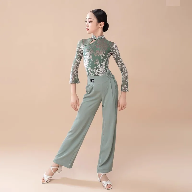 

customized women's adult girl Latin dance costume training jumpsuit long sleeved tassel skirt black set fringe dress faldas