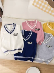 Autumn Winter Baby Knit Sweater Vest Kids Boys Pullover V-Neck Sweater Toddler Girl Casual Outerwear New Style