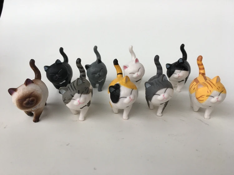 No box 9PCS/LOT mini cat kawaii ACTOYS Japan Anime Lovely Bells Cat Holiday Gift action figure collectible model toys for kids