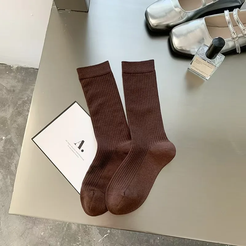 1/6 Paar Damen-Halbsocken für Herbst und Winter, einfarbig, warm, bequem, modisch, schlicht, im koreanischen Stil, lässig, gestapelt. – Detail 15