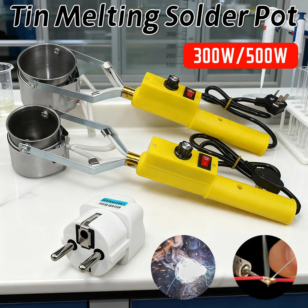 300W/500W Portable Solder Pot Handheld Lead-free Tin Melting Furnace Adjustable Temperature Control Desoldering Pot Tool EU Plug