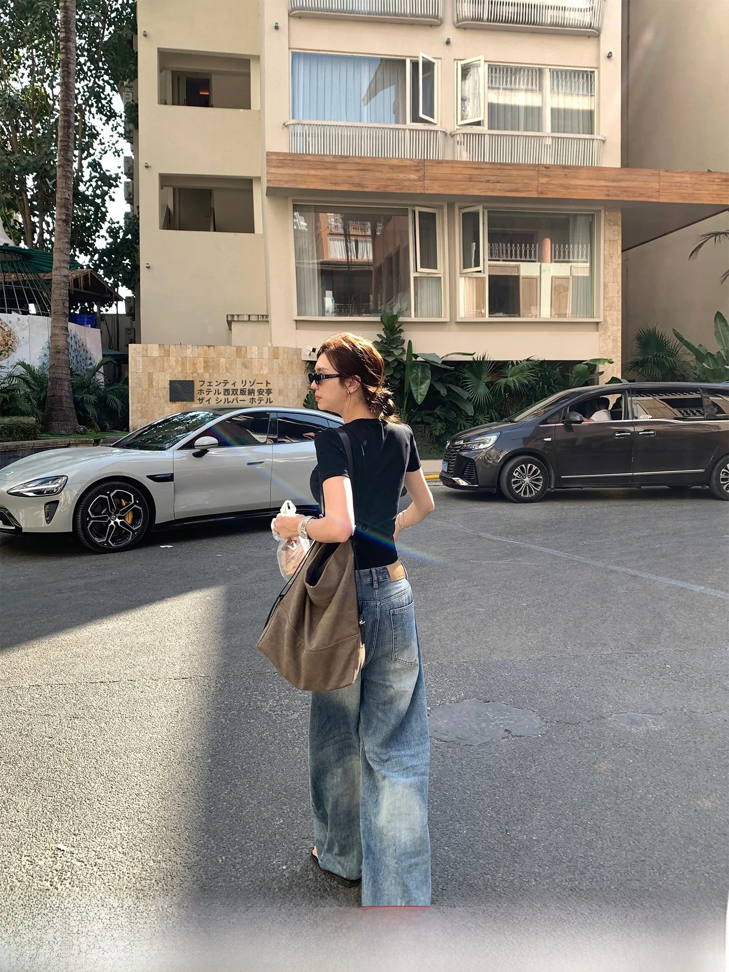 

Cactiop Comfortable Summer Vintage Waed Bamboo Design Jeans Women Loose Wide Leg Pants Cotton Stretch l Waist