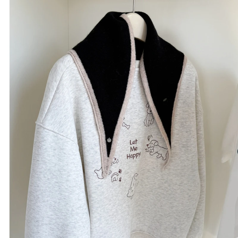 Vintage stijl wollen contrasterende driehoekige sjaal voor dames herfst en winter Veelzijdige warme nekbeschermingssjaal Dames Luxe