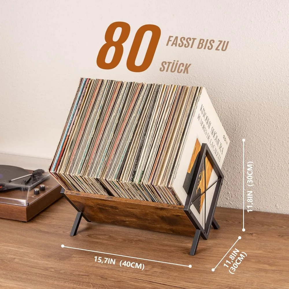 Étagère de rangement pour disques vinyles rétro, structure en fer et bois, compartiments réglables, capacité de 80 à 100 disques, organisateur à exposition ouverte, support polyvalent pour magazines et documents, pour salon, chambre, bureau, salle de musique, décoration, cadeau