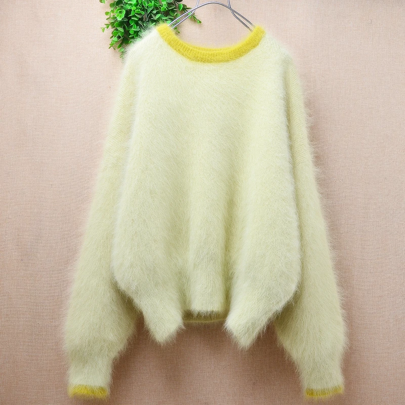 Ladies Women Fall Winter Fashion Hairy Plush Mink Cashmere Knitted O-Neck Long Sleeves Loose Pullover Sweater Jumper Pull Tops