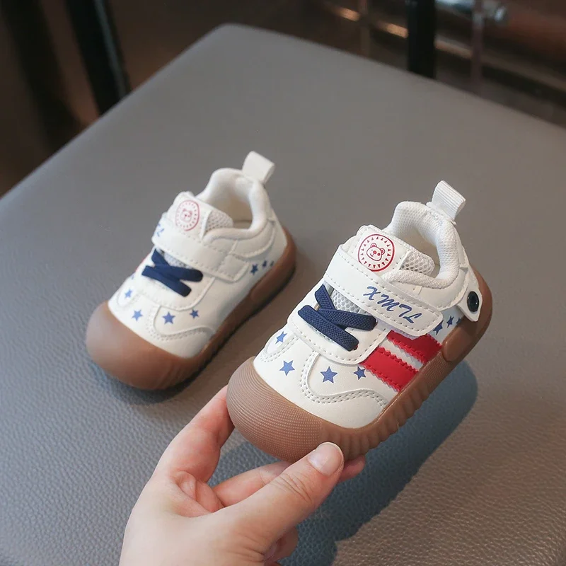 Baby Sports Shoes Hook&loop Toddler Casual Shoes Striped Trendy 2026 Autumn New Kids Walking Shoes Non-slip Soft Sole