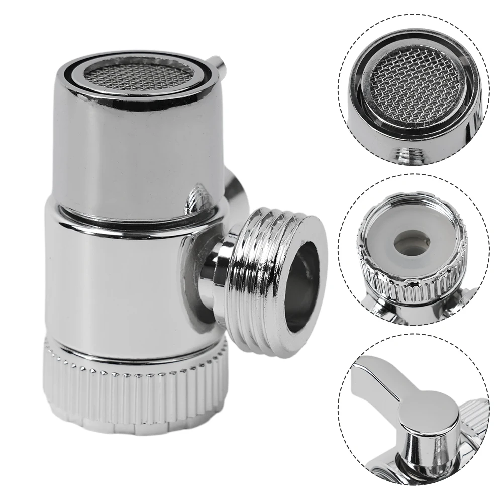 Water Tap Connector Sink Splitter Faucet Adapter Faucet Diverter Home Improvement Chrome Plastic Silver Three-way Brand New