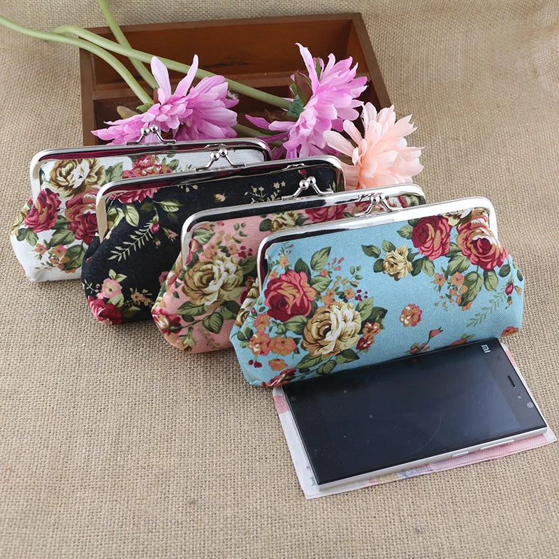 Cartera de microterciopelo con estampado de flores y rosas largas, bolso de mano de lona, tarjetero, bolsa para llaves