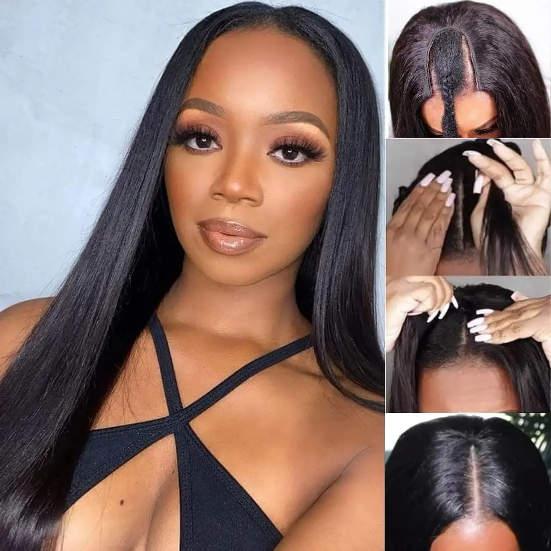 U Part 16-30 Inch Synthetic Long Straight Wig Natural color Glueless for Black Women Daily Partry  No Glue  In 150% Density