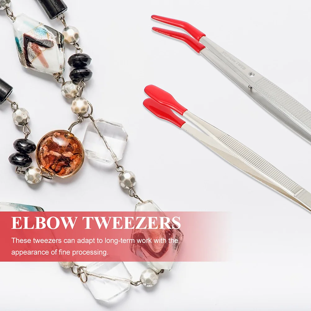 

4pcs Stainless Steel Rubber Tip Elbow Tweezers For Medical Lab Jewelry Wide Tip Durable Home Use Premium Stamp Tweezers