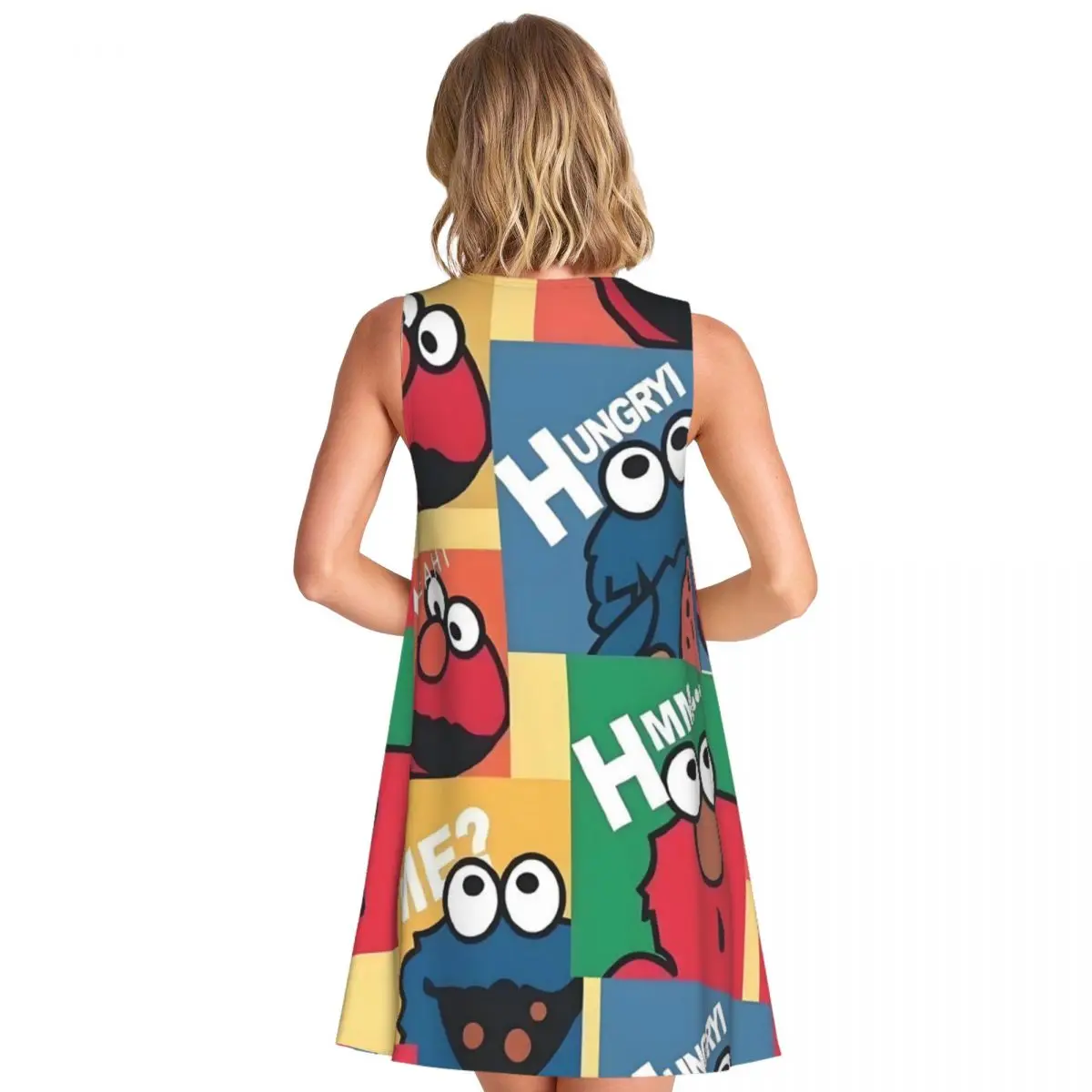 فساتين نسائية صيفية بدون أكمام مخصصة من Cookie Monster فساتين صيفية غير رسمية للتلفزيون للأطفال فستان بدون أكمام للشاطئ #2