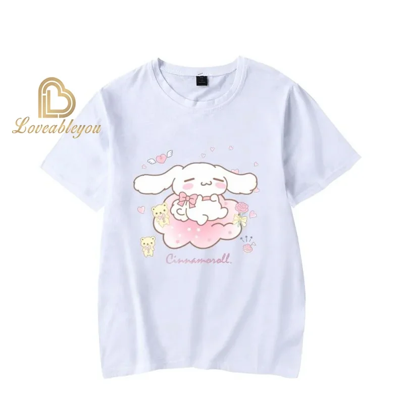 Cinnamoroll-Camiseta con estampado 3D de dibujos animados para niños y niñas, ropa de calle divertida, Tops de verano con cuello redondo, regalos de