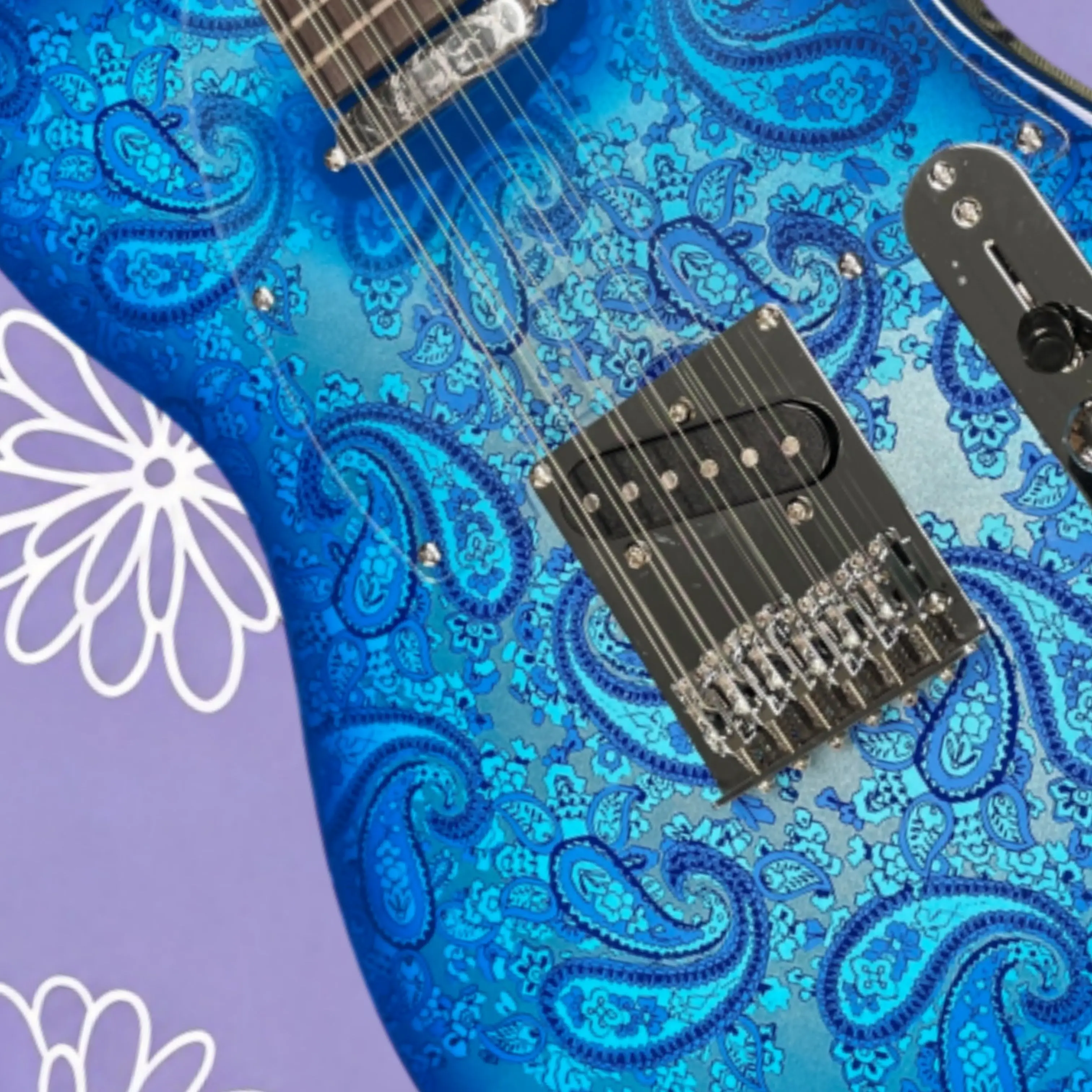 Retro 12-string Solid Electric Guitar,High Gloss Ice Blue Patterned Body,Transparent Pickguard Guitars, for Performance Guitarra