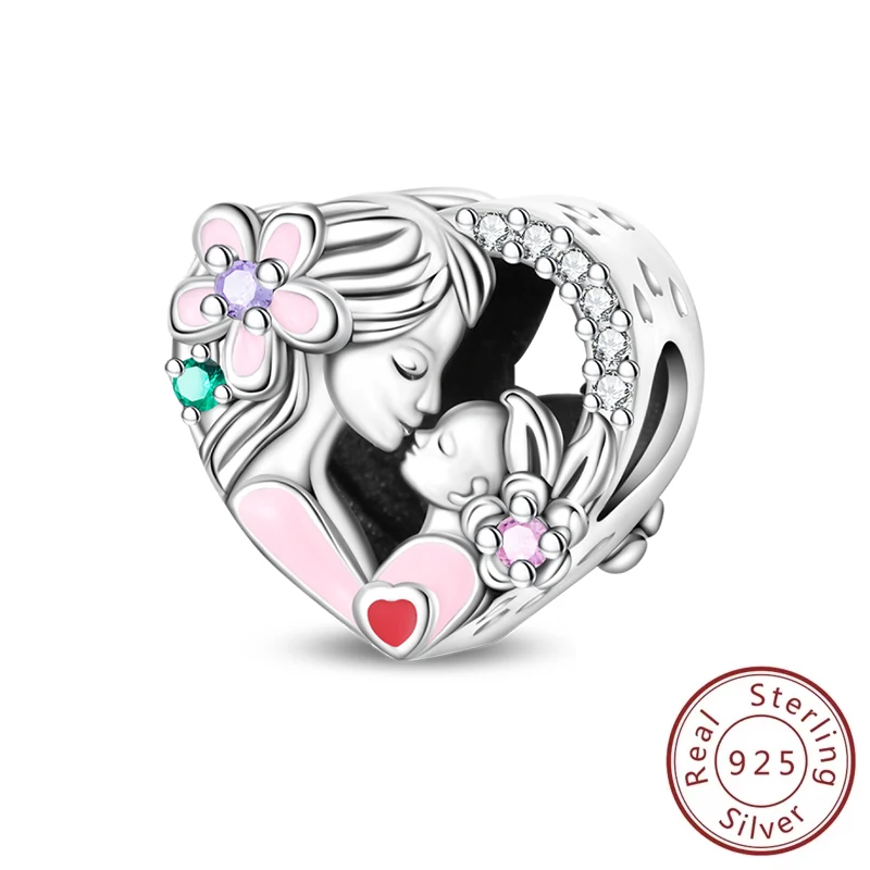 

2026 New 925 Sterling Silver Love Mother's Kiss Mother's Day Charms Beads Fit Original Bracelets DIY Jewelry For Mom Family Gift