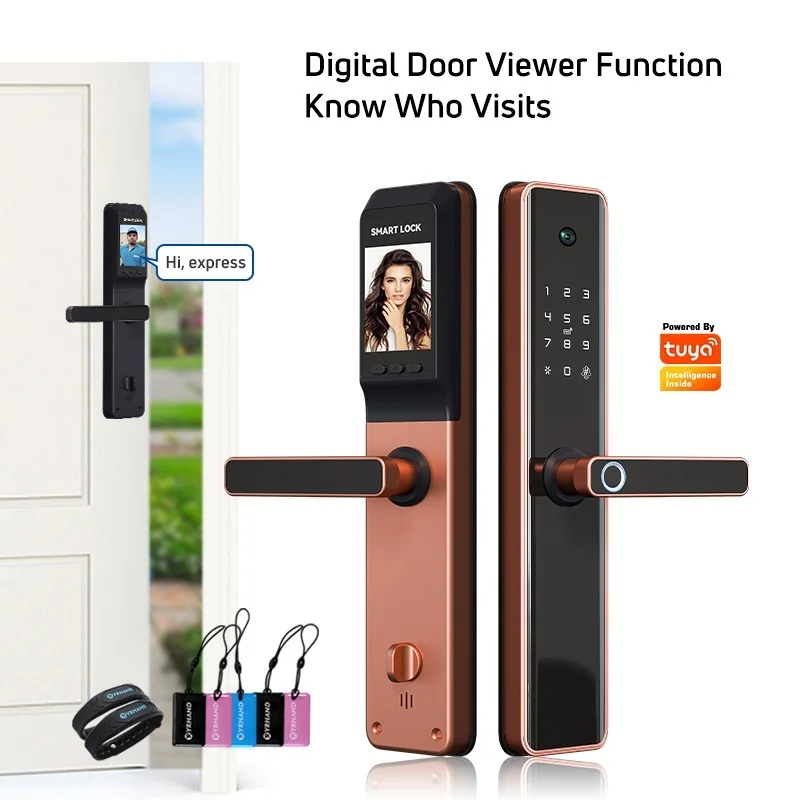 Nuovo blocco di monitoraggio della fotocamera Tuya Biometric Fingerprint, sicurezza Smart Lock intelligente con WiFi APP Password RFID Door Lock