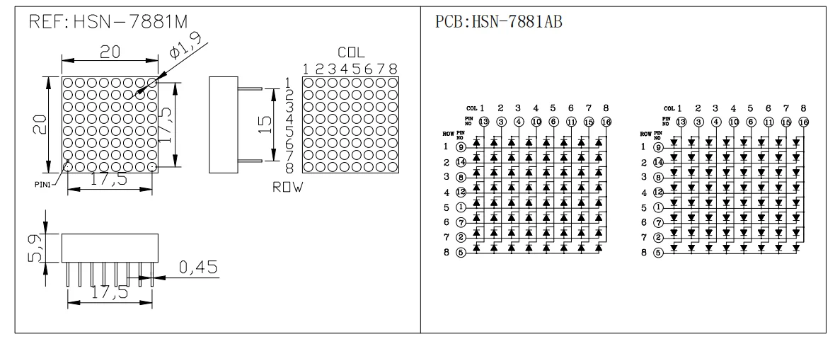 8*8 Dot Matrix Module 1.9mm High Bright Red Light Digital Tube LED Digital Display 788 AS Common Cathode BS Common Anode