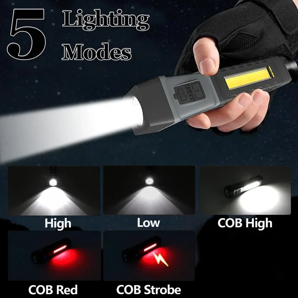 Lampe de poche LED COB super lumineuse, lampe de poche aste par USB, DulTorch, lumière d'urgence extérieure, lanterne d'inspection