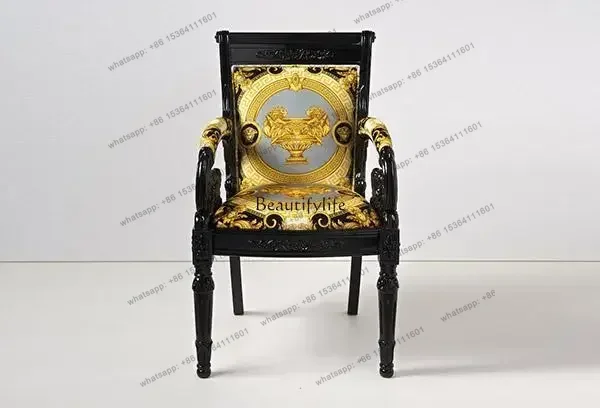 

D30 European solid wood dining chair luxury custom villa light luxury high-end carved armchair