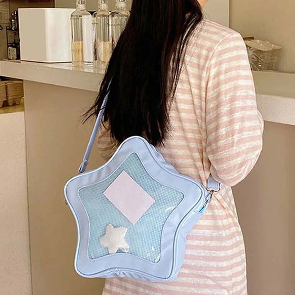 

Transparent Pentagram Shoulder Pouch PU Leather PVC Five-pointed Star Ita Bag Large Capacity Solid Color Y2K Badge Display Bag