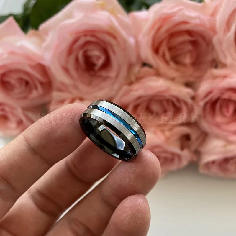 Tungsten Carbide Rings Finger Promise Engagement Fashion Wedding Band Blue Black Comfort Fit