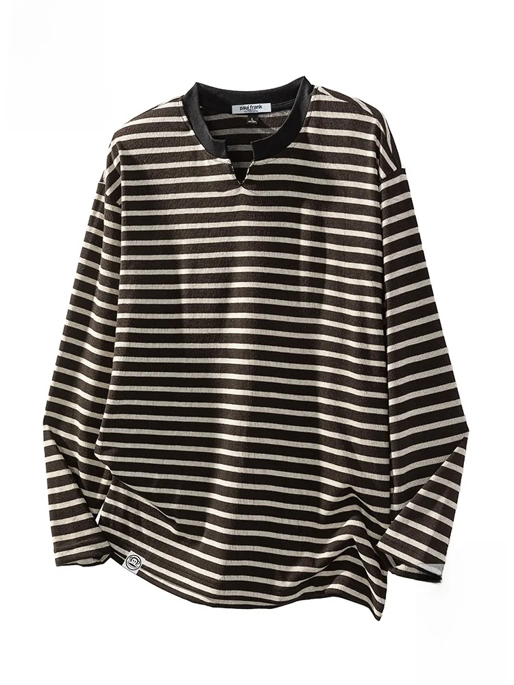 

PaulFrank Long Sve V Ne T irt Men's Casual Striped Color Blo Autumn Wear Comfortable Polyester Fiber Loose Fit Sle