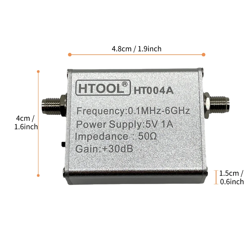 HTOOL HT004A LNA Low-Noise Amplifier for RF & Software Defined Radio (SDR) with Enclosure & Accessories. 0.1MHz-6000MHz 30dB 50Ω