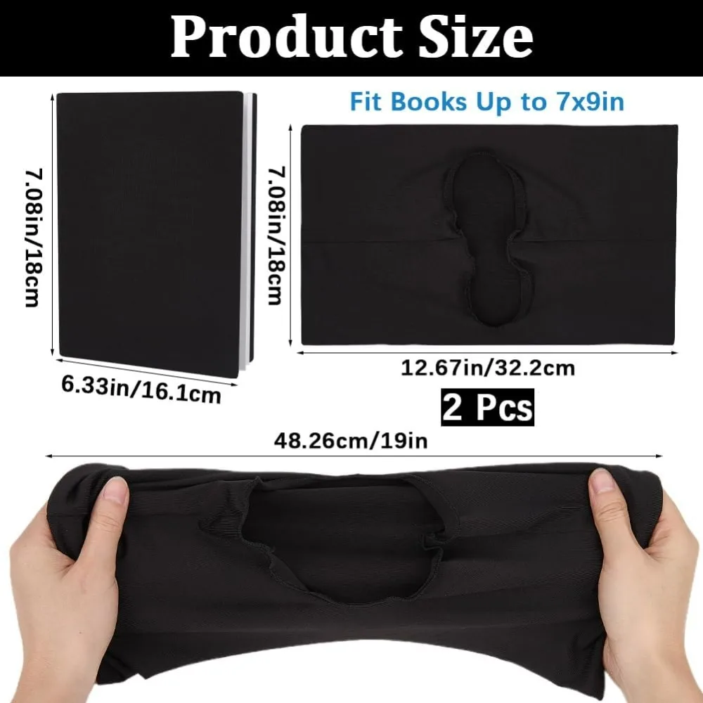 2Pcs Elastic Book Covers Black Book Cover Protector 7 x 13in Cloth Stretchable up to 7 x 9in Notebook Wrap Sleeve Rectangle