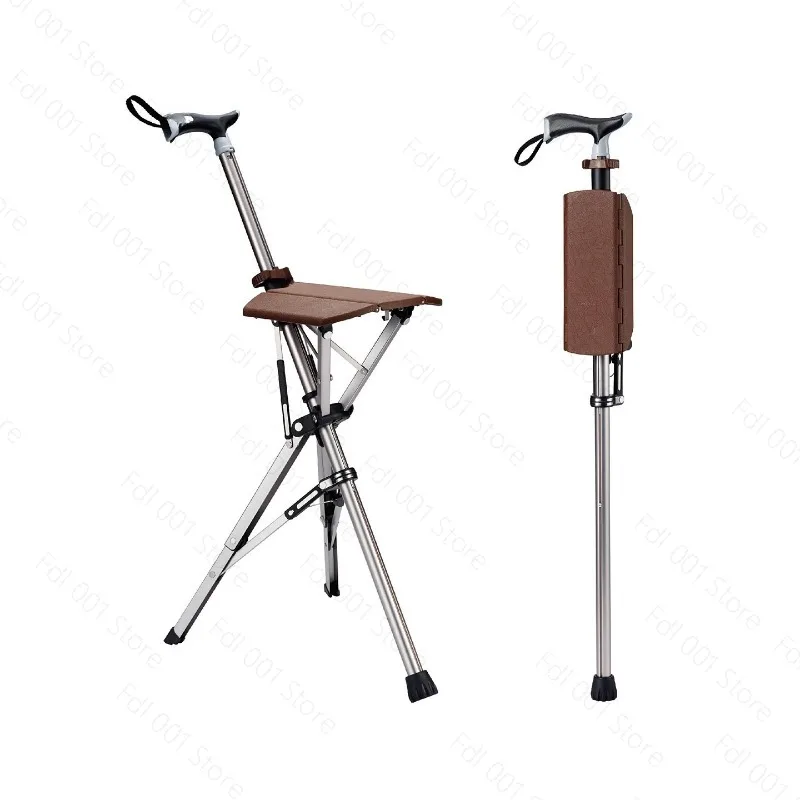 Foldable Cane Chair Portable Walking Stick Stool for Elderly Hiking Travel Outdoor Use