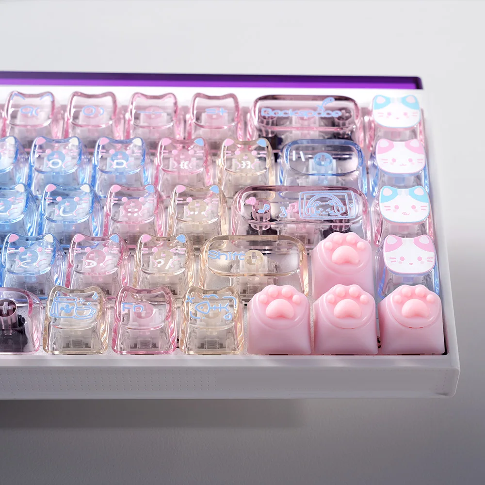

79 Keys MAO+MOA Profile Little Lazy Cat Transparent Keycaps Set PC Material UV for Mechanical MX Switch Keyboard Peripheral